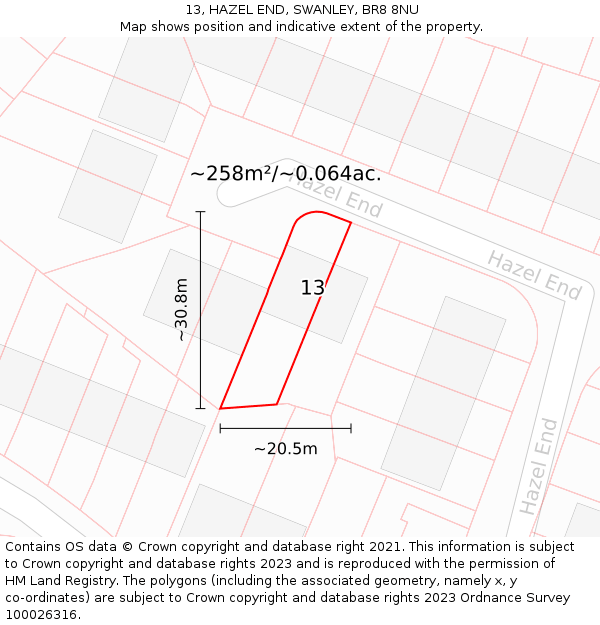 13, HAZEL END, SWANLEY, BR8 8NU: Plot and title map