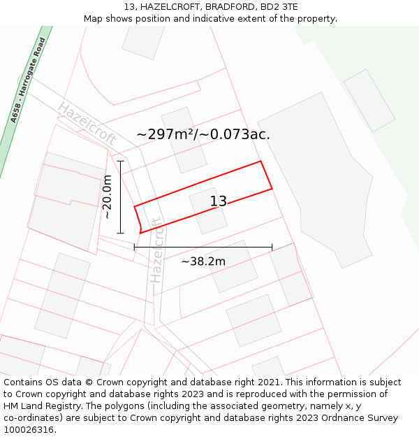 13, HAZELCROFT, BRADFORD, BD2 3TE: Plot and title map