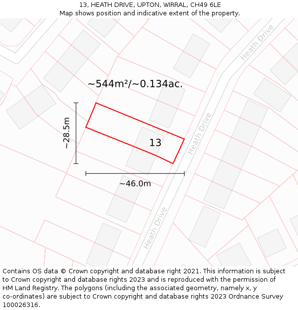 13, HEATH DRIVE, UPTON, WIRRAL, CH49 6LE: Plot and title map