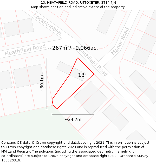 13, HEATHFIELD ROAD, UTTOXETER, ST14 7JN: Plot and title map