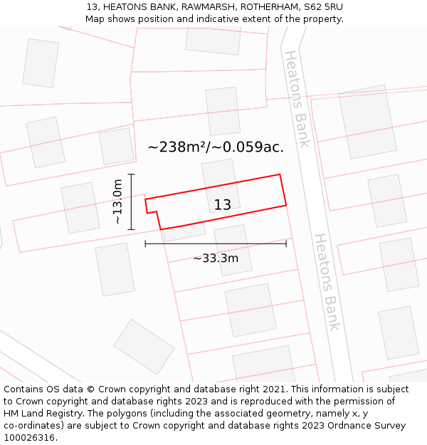 13, HEATONS BANK, RAWMARSH, ROTHERHAM, S62 5RU: Plot and title map