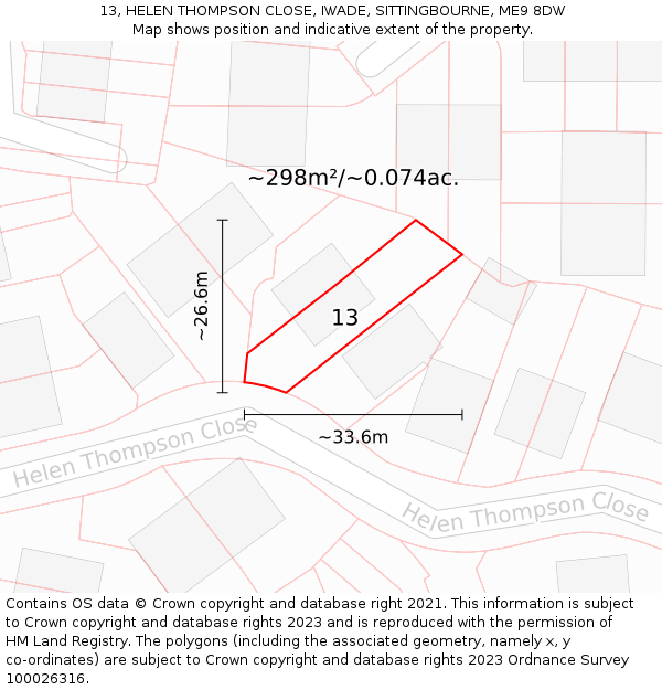 13, HELEN THOMPSON CLOSE, IWADE, SITTINGBOURNE, ME9 8DW: Plot and title map