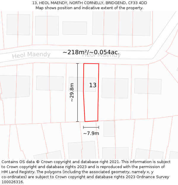 13, HEOL MAENDY, NORTH CORNELLY, BRIDGEND, CF33 4DD: Plot and title map