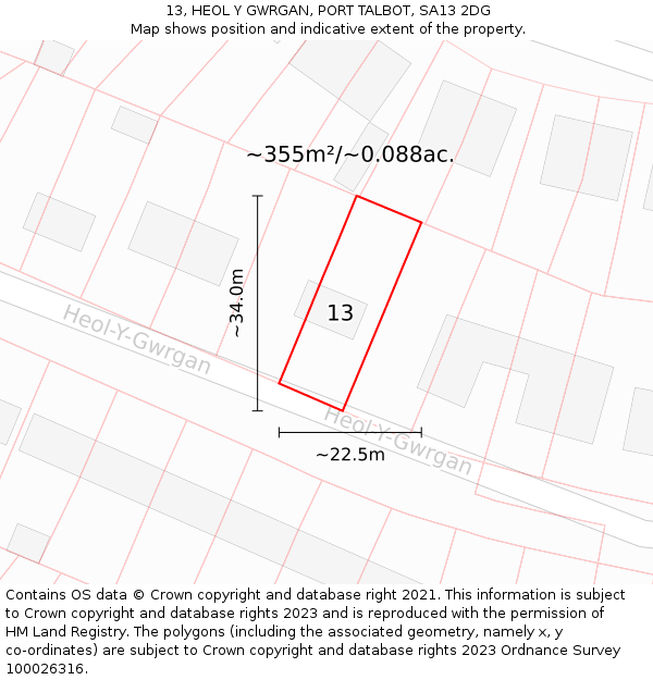13, HEOL Y GWRGAN, PORT TALBOT, SA13 2DG: Plot and title map