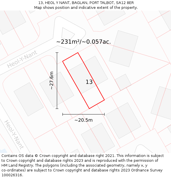 13, HEOL Y NANT, BAGLAN, PORT TALBOT, SA12 8ER: Plot and title map