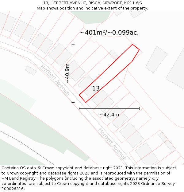 13, HERBERT AVENUE, RISCA, NEWPORT, NP11 6JS: Plot and title map