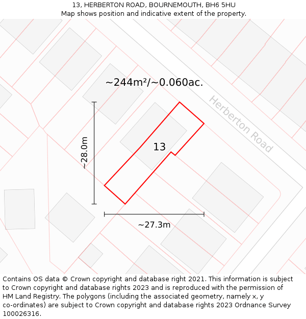 13, HERBERTON ROAD, BOURNEMOUTH, BH6 5HU: Plot and title map