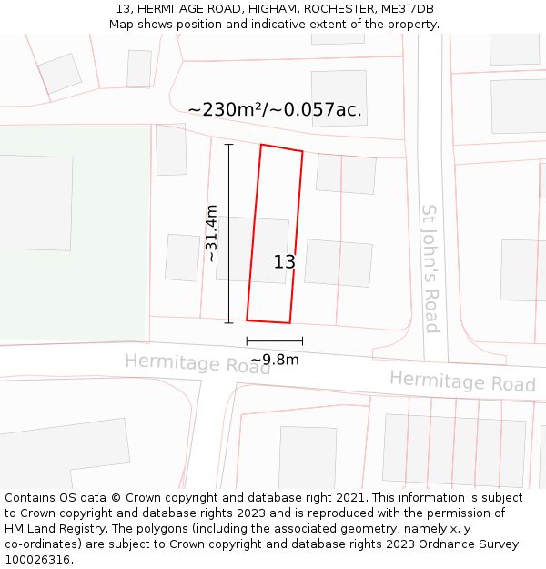 13, HERMITAGE ROAD, HIGHAM, ROCHESTER, ME3 7DB: Plot and title map