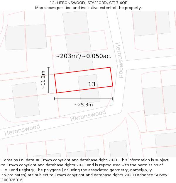 13, HERONSWOOD, STAFFORD, ST17 4QE: Plot and title map