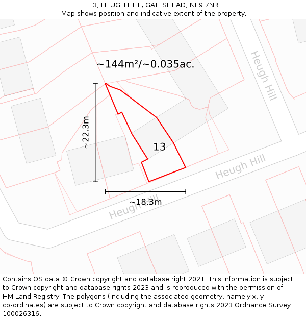 13, HEUGH HILL, GATESHEAD, NE9 7NR: Plot and title map