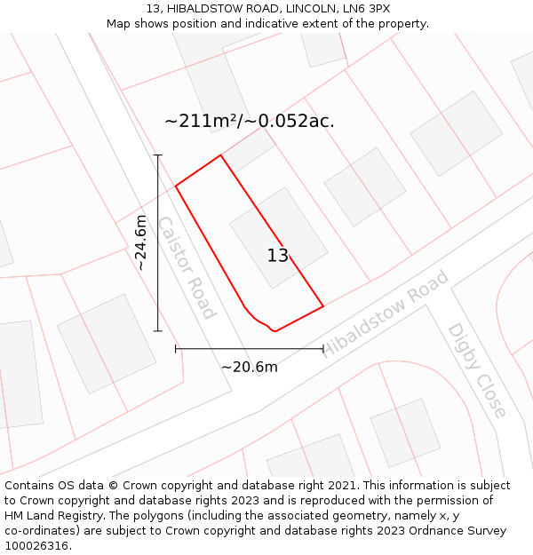 13, HIBALDSTOW ROAD, LINCOLN, LN6 3PX: Plot and title map