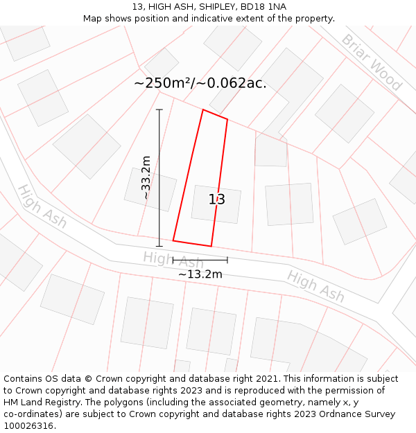 13, HIGH ASH, SHIPLEY, BD18 1NA: Plot and title map