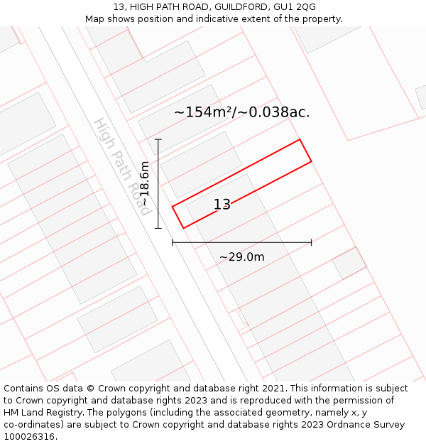 13, HIGH PATH ROAD, GUILDFORD, GU1 2QG: Plot and title map