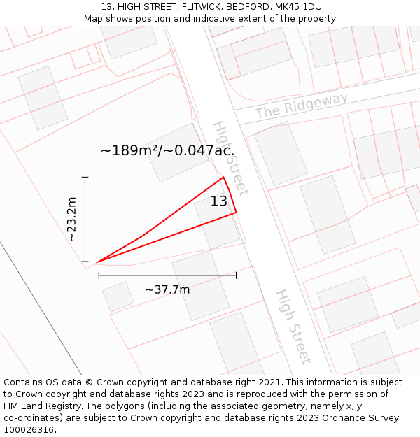 13, HIGH STREET, FLITWICK, BEDFORD, MK45 1DU: Plot and title map