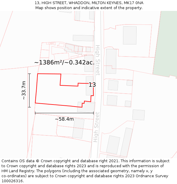 13, HIGH STREET, WHADDON, MILTON KEYNES, MK17 0NA: Plot and title map