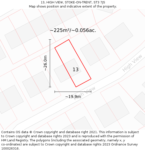13, HIGH VIEW, STOKE-ON-TRENT, ST3 7JS: Plot and title map