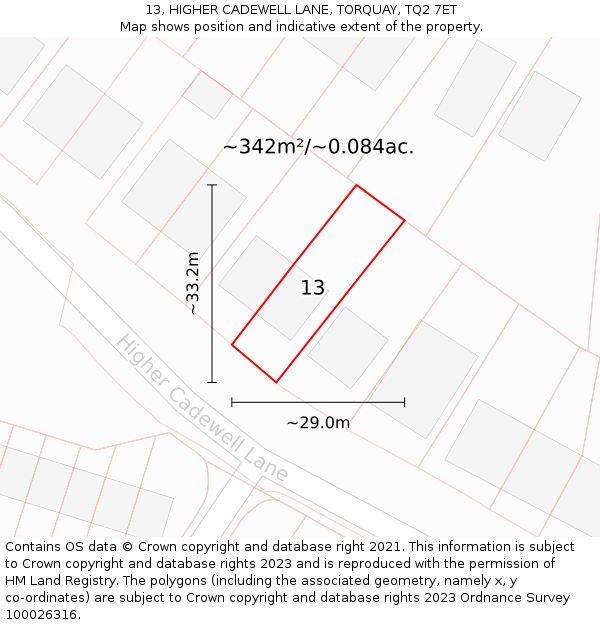 13, HIGHER CADEWELL LANE, TORQUAY, TQ2 7ET: Plot and title map