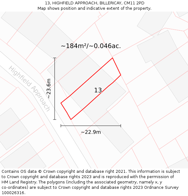 13, HIGHFIELD APPROACH, BILLERICAY, CM11 2PD: Plot and title map