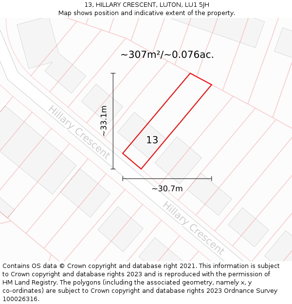 13, HILLARY CRESCENT, LUTON, LU1 5JH: Plot and title map