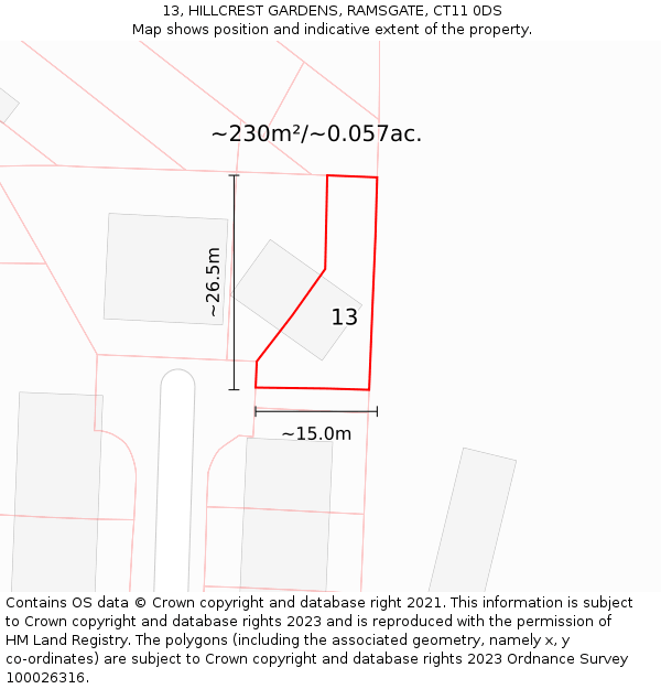 13, HILLCREST GARDENS, RAMSGATE, CT11 0DS: Plot and title map