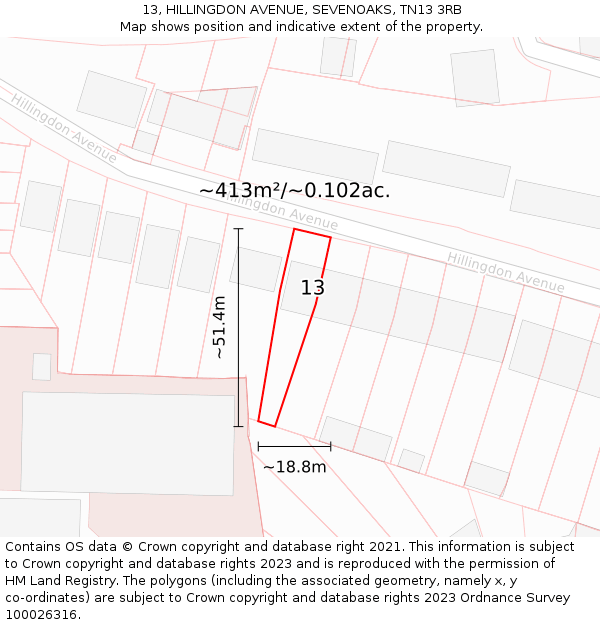 13, HILLINGDON AVENUE, SEVENOAKS, TN13 3RB: Plot and title map