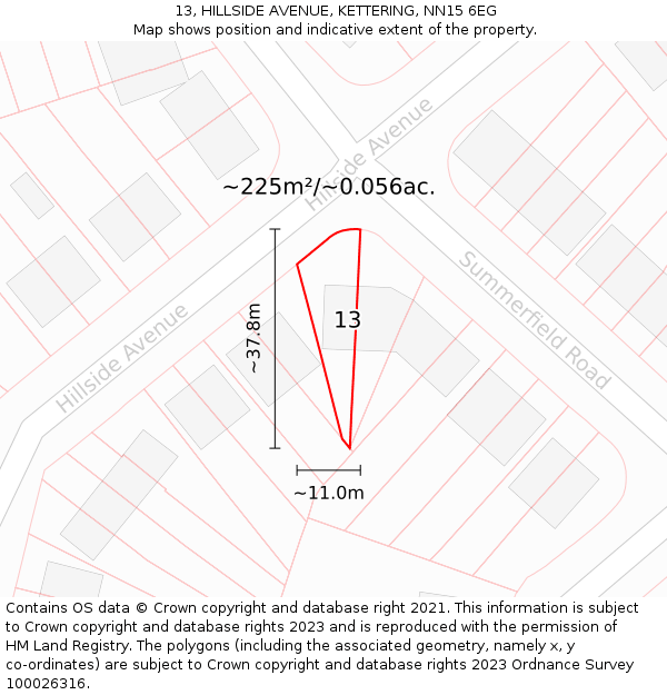 13, HILLSIDE AVENUE, KETTERING, NN15 6EG: Plot and title map