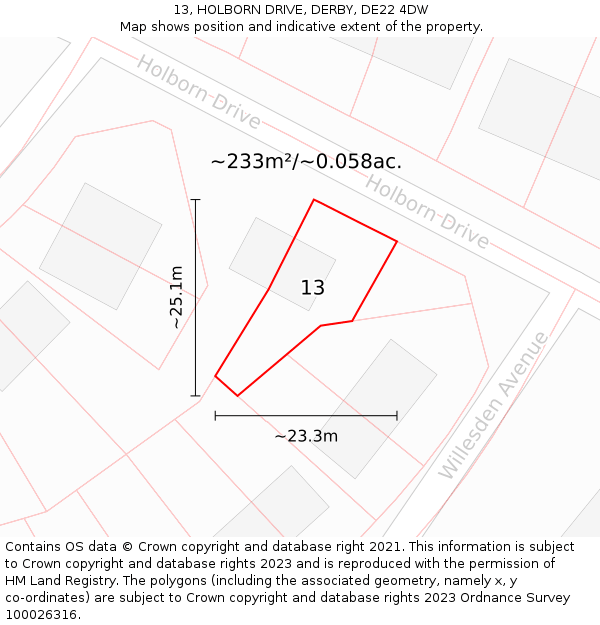 13, HOLBORN DRIVE, DERBY, DE22 4DW: Plot and title map