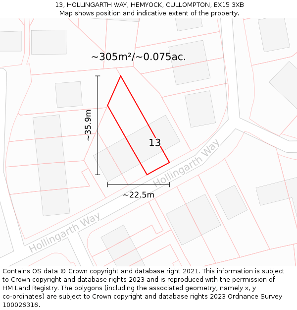13, HOLLINGARTH WAY, HEMYOCK, CULLOMPTON, EX15 3XB: Plot and title map