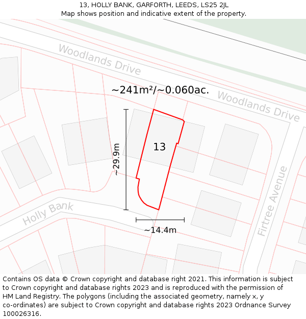 13, HOLLY BANK, GARFORTH, LEEDS, LS25 2JL: Plot and title map