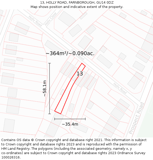 13, HOLLY ROAD, FARNBOROUGH, GU14 0DZ: Plot and title map