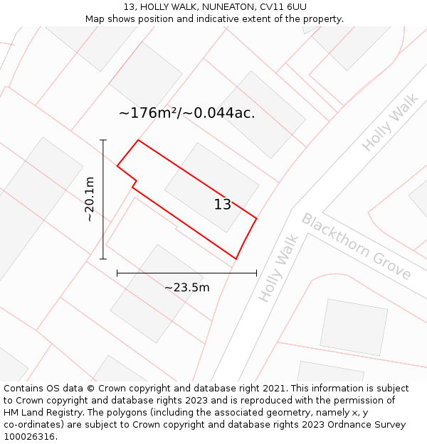 13, HOLLY WALK, NUNEATON, CV11 6UU: Plot and title map