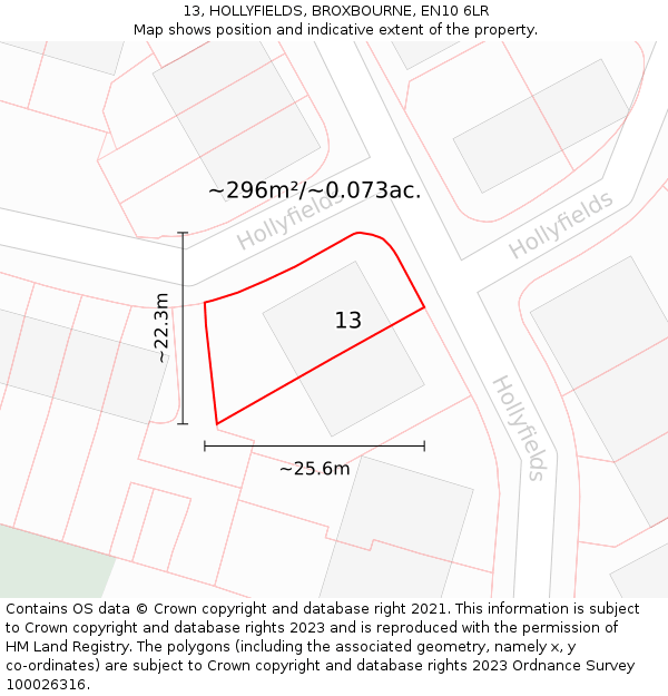 13, HOLLYFIELDS, BROXBOURNE, EN10 6LR: Plot and title map