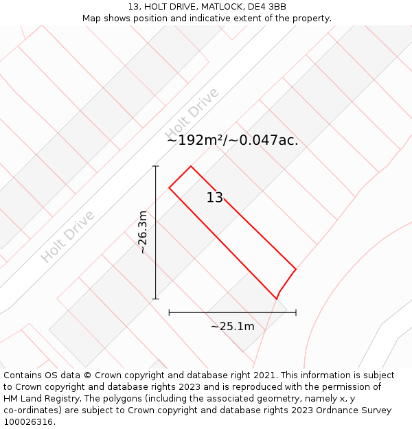 13, HOLT DRIVE, MATLOCK, DE4 3BB: Plot and title map