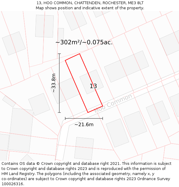13, HOO COMMON, CHATTENDEN, ROCHESTER, ME3 8LT: Plot and title map