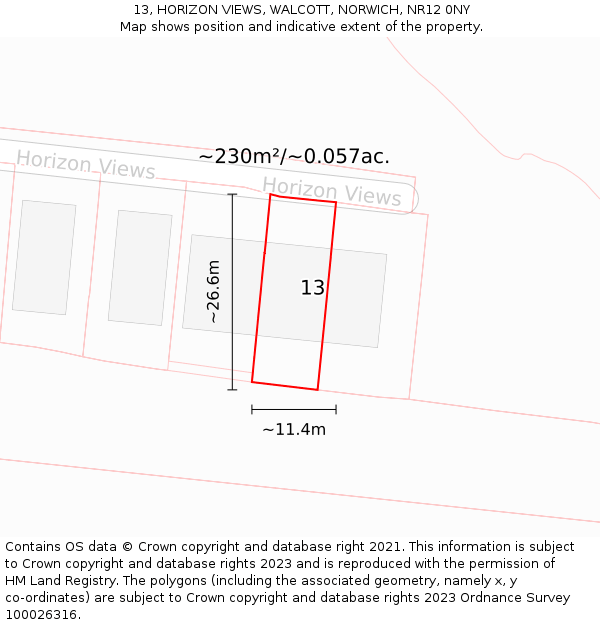 13, HORIZON VIEWS, WALCOTT, NORWICH, NR12 0NY: Plot and title map