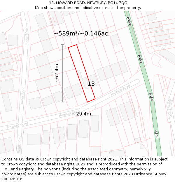 13, HOWARD ROAD, NEWBURY, RG14 7QG: Plot and title map