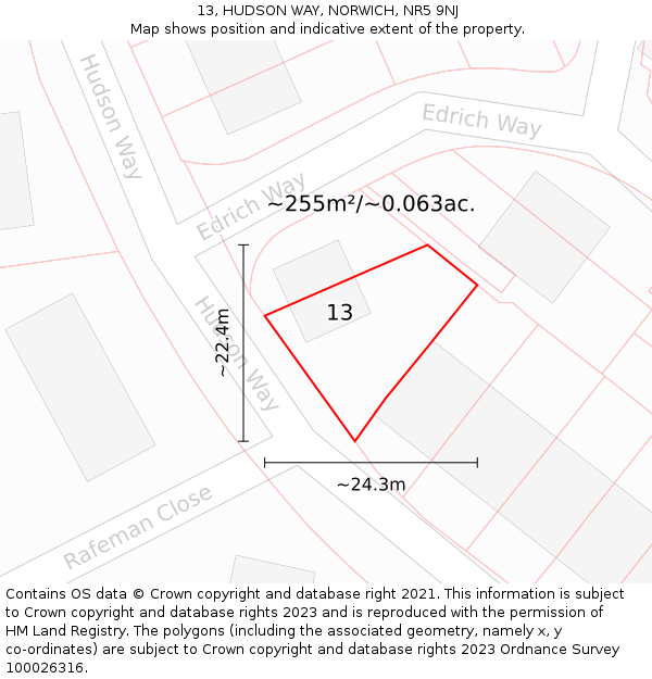 13, HUDSON WAY, NORWICH, NR5 9NJ: Plot and title map