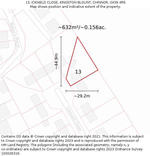 13, ICKNIELD CLOSE, KINGSTON BLOUNT, CHINNOR, OX39 4RS: Plot and title map