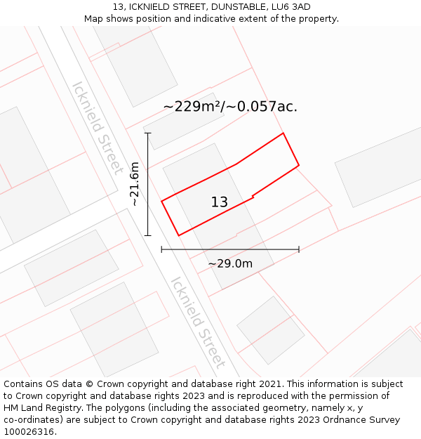 13, ICKNIELD STREET, DUNSTABLE, LU6 3AD: Plot and title map