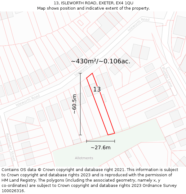 13, ISLEWORTH ROAD, EXETER, EX4 1QU: Plot and title map