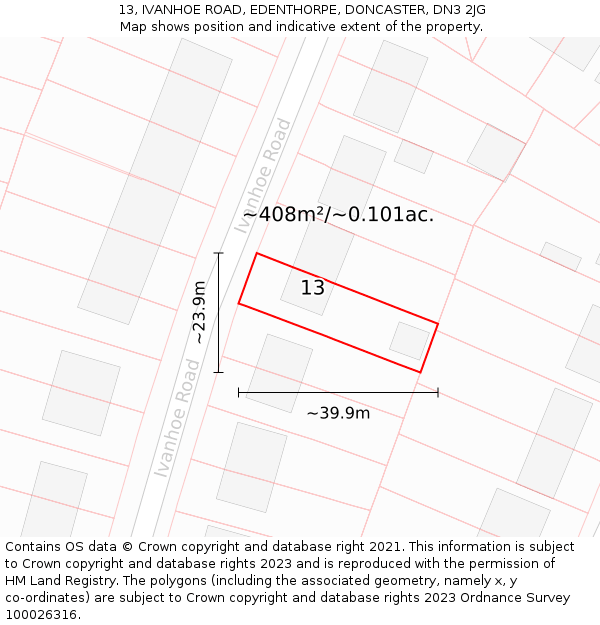 13, IVANHOE ROAD, EDENTHORPE, DONCASTER, DN3 2JG: Plot and title map