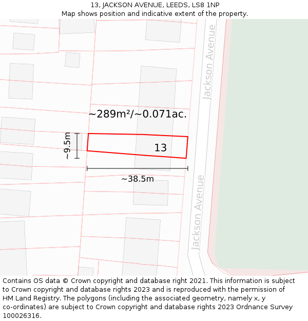 13, JACKSON AVENUE, LEEDS, LS8 1NP: Plot and title map
