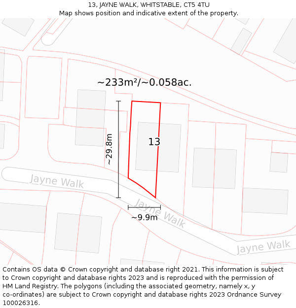 13, JAYNE WALK, WHITSTABLE, CT5 4TU: Plot and title map