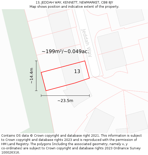 13, JEDDAH WAY, KENNETT, NEWMARKET, CB8 8JY: Plot and title map