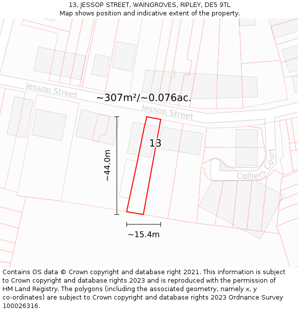 13, JESSOP STREET, WAINGROVES, RIPLEY, DE5 9TL: Plot and title map