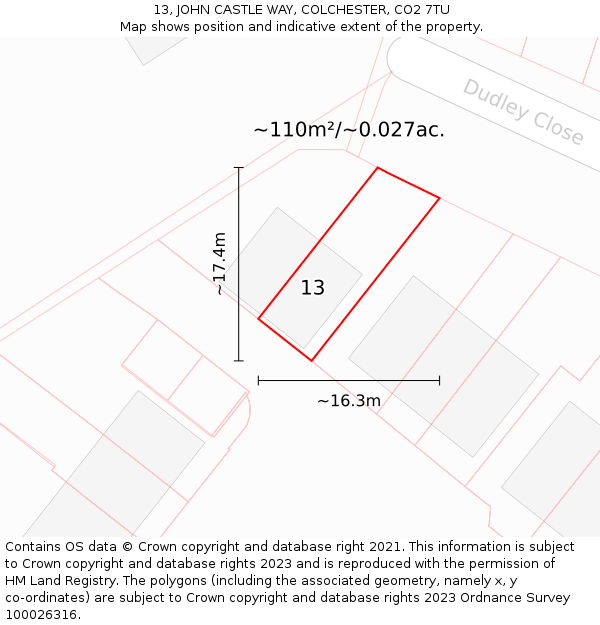 13, JOHN CASTLE WAY, COLCHESTER, CO2 7TU: Plot and title map