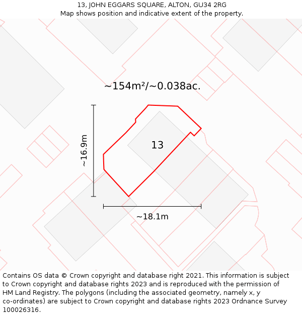 13, JOHN EGGARS SQUARE, ALTON, GU34 2RG: Plot and title map