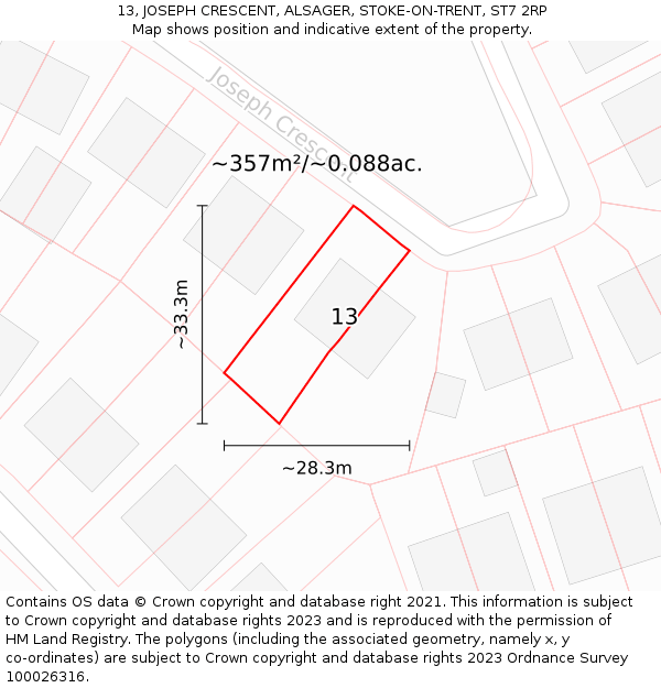 13, JOSEPH CRESCENT, ALSAGER, STOKE-ON-TRENT, ST7 2RP: Plot and title map