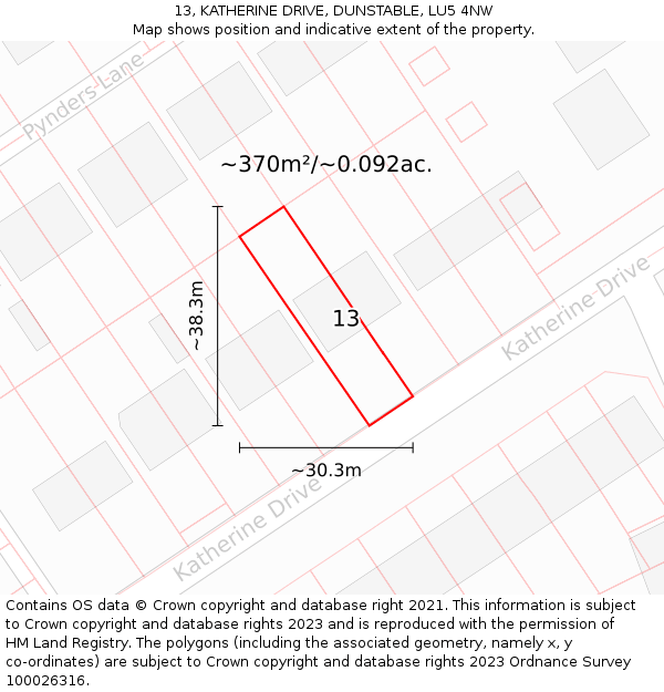 13, KATHERINE DRIVE, DUNSTABLE, LU5 4NW: Plot and title map