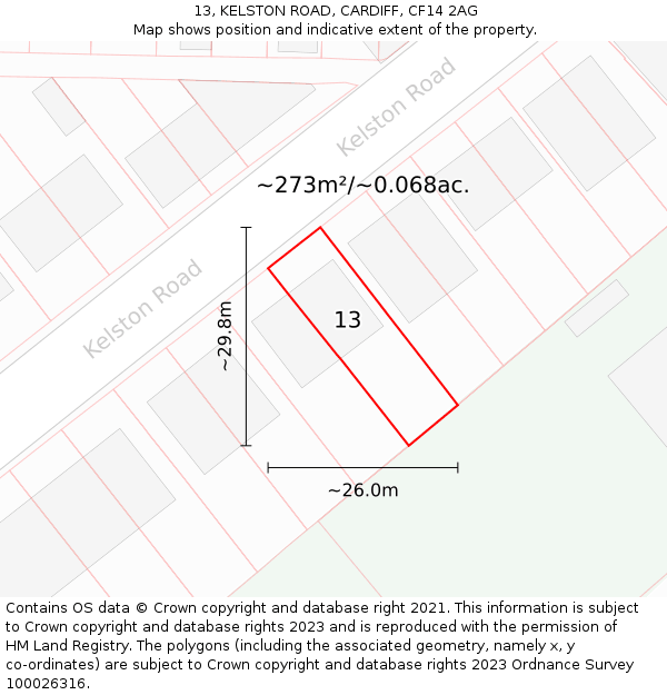 13, KELSTON ROAD, CARDIFF, CF14 2AG: Plot and title map